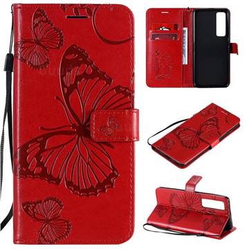Embossing 3D Butterfly Leather Wallet Case for Huawei nova 7 Pro 5G - Red