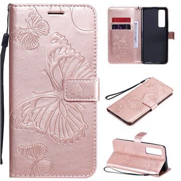 Embossing 3D Butterfly Leather Wallet Case for Huawei nova 7 Pro 5G - Rose Gold