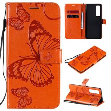 Embossing 3D Butterfly Leather Wallet Case for Huawei nova 7 Pro 5G - Orange