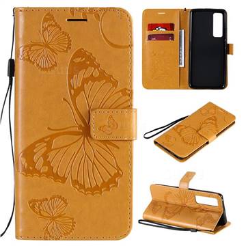 Embossing 3D Butterfly Leather Wallet Case for Huawei nova 7 Pro 5G - Yellow