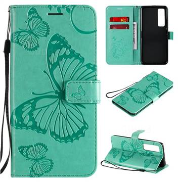 Embossing 3D Butterfly Leather Wallet Case for Huawei nova 7 Pro 5G - Green