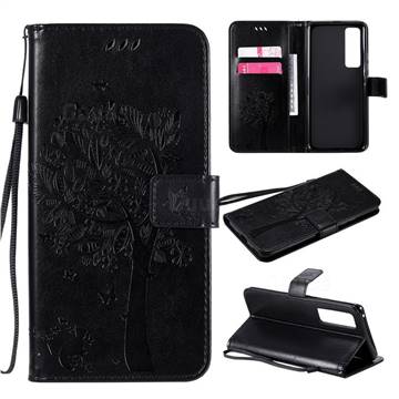 Embossing Butterfly Tree Leather Wallet Case for Huawei nova 7 Pro 5G - Black