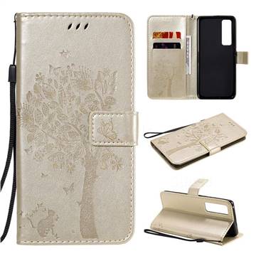 Embossing Butterfly Tree Leather Wallet Case for Huawei nova 7 Pro 5G - Champagne