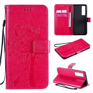Embossing Butterfly Tree Leather Wallet Case for Huawei nova 7 Pro 5G - Rose