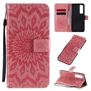 Embossing Sunflower Leather Wallet Case for Huawei nova 7 Pro 5G - Pink
