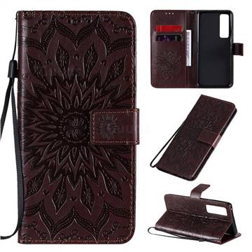 Embossing Sunflower Leather Wallet Case for Huawei nova 7 Pro 5G - Brown