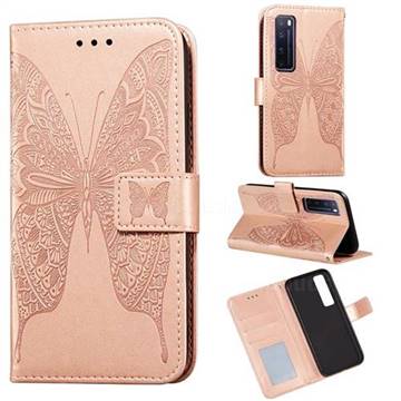 Intricate Embossing Vivid Butterfly Leather Wallet Case for Huawei nova 7 Pro 5G - Rose Gold