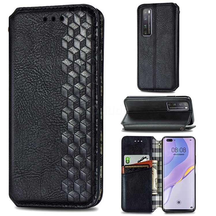 Ultra Slim Fashion Business Card Magnetic Automatic Suction Leather Flip Cover for Huawei nova 7 Pro 5G - Black