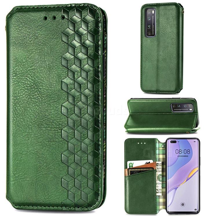 Ultra Slim Fashion Business Card Magnetic Automatic Suction Leather Flip Cover for Huawei nova 7 Pro 5G - Green