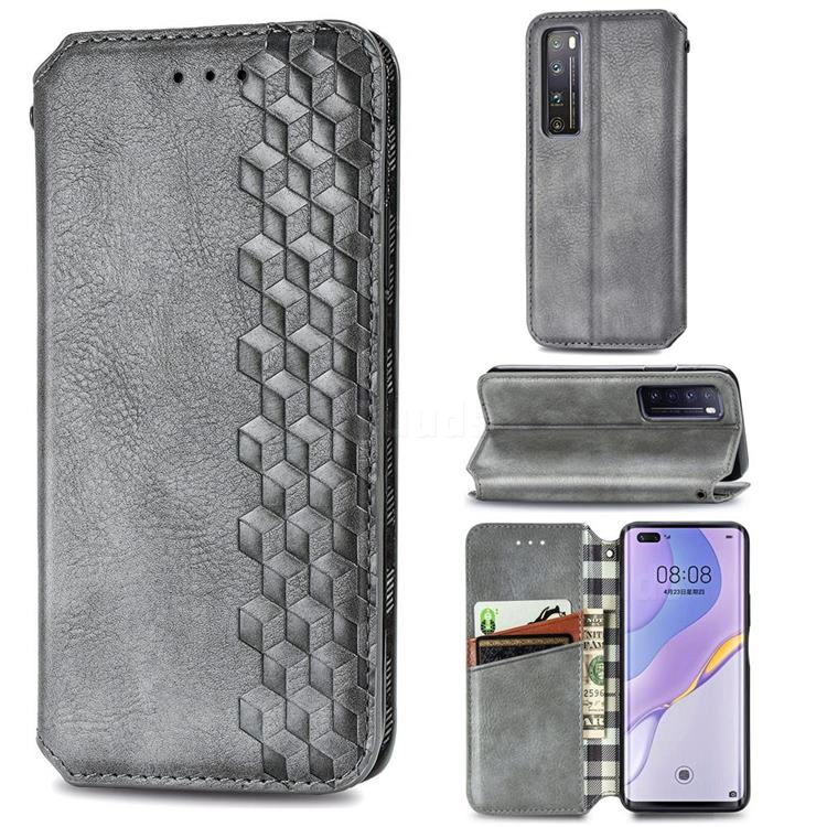 Ultra Slim Fashion Business Card Magnetic Automatic Suction Leather Flip Cover for Huawei nova 7 Pro 5G - Grey