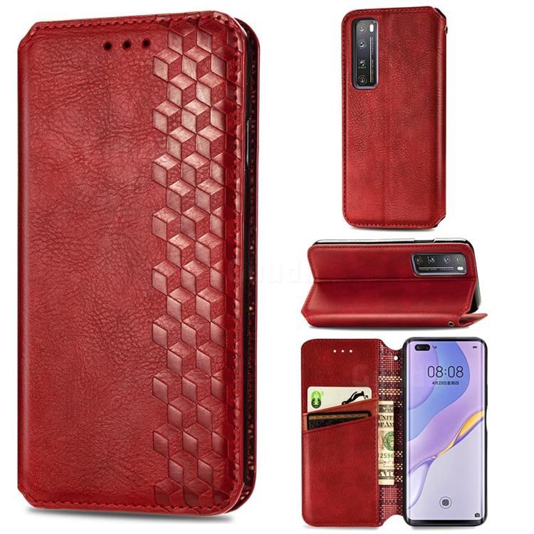 Ultra Slim Fashion Business Card Magnetic Automatic Suction Leather Flip Cover for Huawei nova 7 Pro 5G - Red