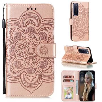 Intricate Embossing Datura Solar Leather Wallet Case for Huawei nova 7 Pro 5G - Rose Gold
