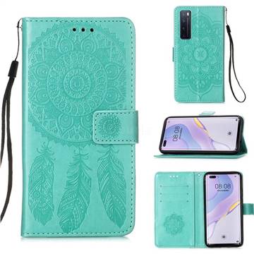 Embossing Dream Catcher Mandala Flower Leather Wallet Case for Huawei nova 7 Pro 5G - Green