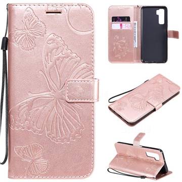Embossing 3D Butterfly Leather Wallet Case for Huawei nova 7 SE - Rose Gold