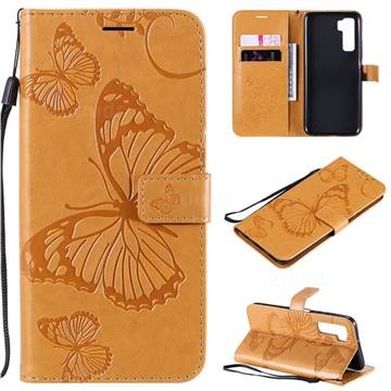 Embossing 3D Butterfly Leather Wallet Case for Huawei nova 7 SE - Yellow