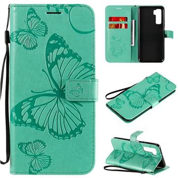 Embossing 3D Butterfly Leather Wallet Case for Huawei nova 7 SE - Green