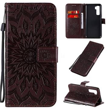 Embossing Sunflower Leather Wallet Case for Huawei nova 7 SE - Brown