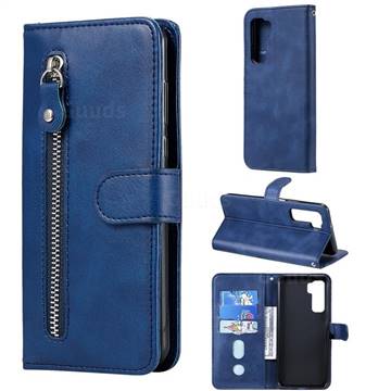 Retro Luxury Zipper Leather Phone Wallet Case for Huawei nova 7 SE - Blue