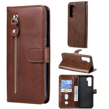 Retro Luxury Zipper Leather Phone Wallet Case for Huawei nova 7 SE - Brown