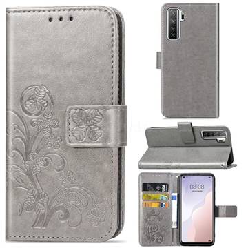 Embossing Imprint Four-Leaf Clover Leather Wallet Case for Huawei nova 7 SE - Grey