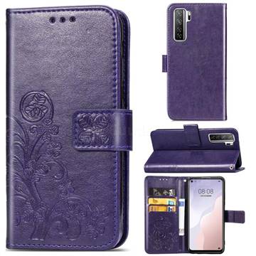 Embossing Imprint Four-Leaf Clover Leather Wallet Case for Huawei nova 7 SE - Purple