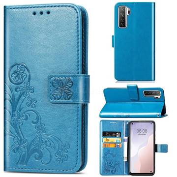 Embossing Imprint Four-Leaf Clover Leather Wallet Case for Huawei nova 7 SE - Blue