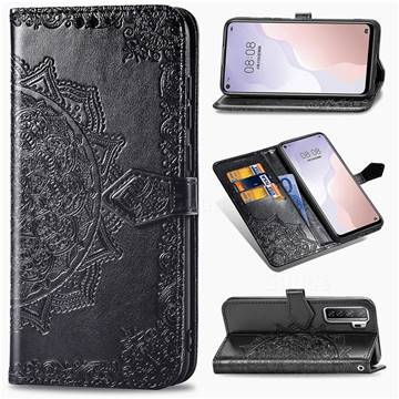 Embossing Imprint Mandala Flower Leather Wallet Case for Huawei nova 7 SE - Black