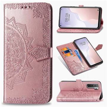 Embossing Imprint Mandala Flower Leather Wallet Case for Huawei nova 7 SE - Rose Gold