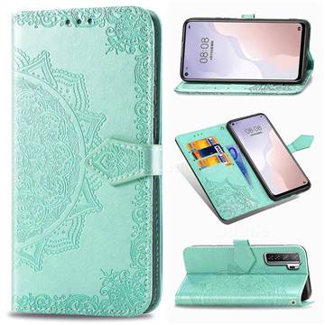 Embossing Imprint Mandala Flower Leather Wallet Case for Huawei nova 7 SE - Green