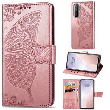 Embossing Mandala Flower Butterfly Leather Wallet Case for Huawei nova 7 SE - Rose Gold