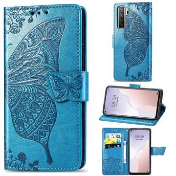 Embossing Mandala Flower Butterfly Leather Wallet Case for Huawei nova 7 SE - Blue
