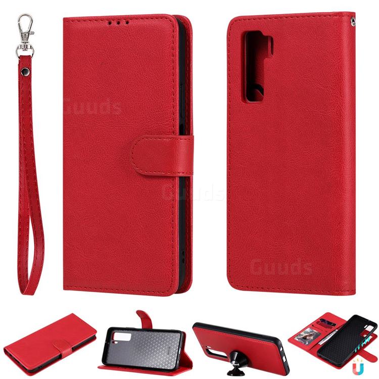 Retro Greek Detachable Magnetic PU Leather Wallet Phone Case for Huawei nova 7 SE - Red