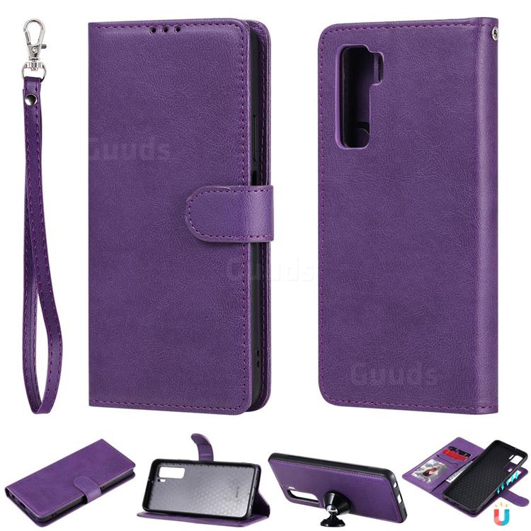 Retro Greek Detachable Magnetic PU Leather Wallet Phone Case for Huawei nova 7 SE - Purple