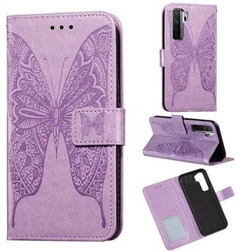 Intricate Embossing Vivid Butterfly Leather Wallet Case for Huawei nova 7 SE - Purple