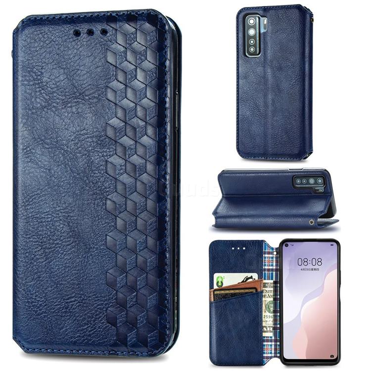 Ultra Slim Fashion Business Card Magnetic Automatic Suction Leather Flip Cover for Huawei nova 7 SE - Dark Blue