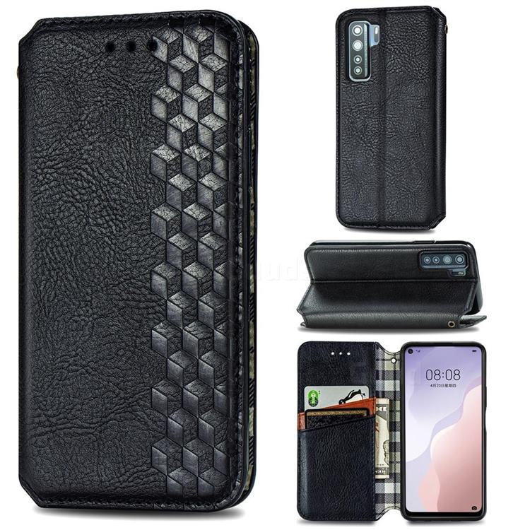Ultra Slim Fashion Business Card Magnetic Automatic Suction Leather Flip Cover for Huawei nova 7 SE - Black