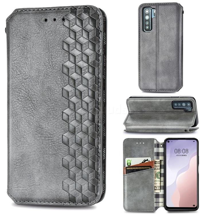 Ultra Slim Fashion Business Card Magnetic Automatic Suction Leather Flip Cover for Huawei nova 7 SE - Grey