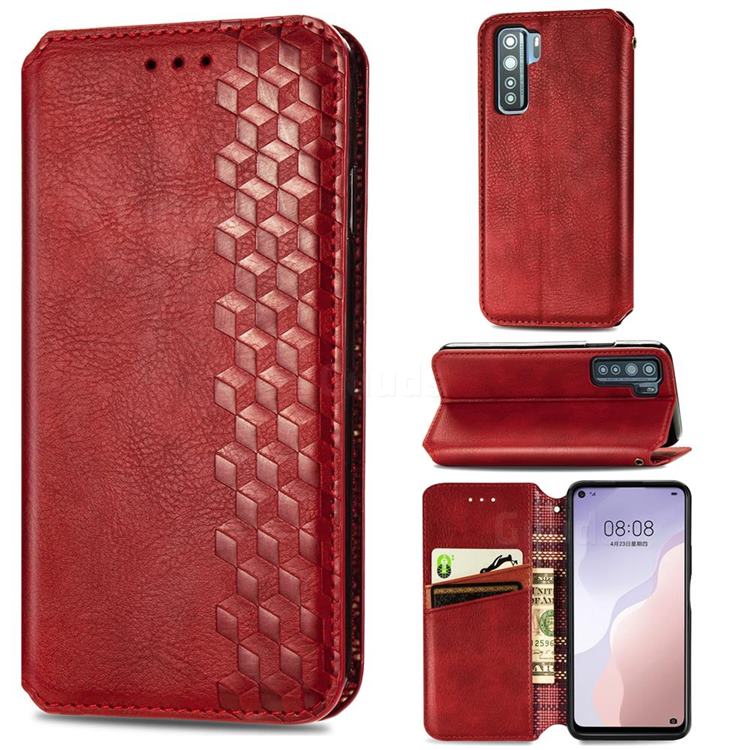 Ultra Slim Fashion Business Card Magnetic Automatic Suction Leather Flip Cover for Huawei nova 7 SE - Red