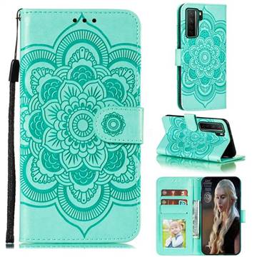 Intricate Embossing Datura Solar Leather Wallet Case for Huawei nova 7 SE - Green