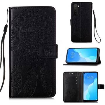 Embossing Dream Catcher Mandala Flower Leather Wallet Case for Huawei nova 7 SE - Black