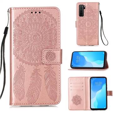 Embossing Dream Catcher Mandala Flower Leather Wallet Case for Huawei nova 7 SE - Rose Gold