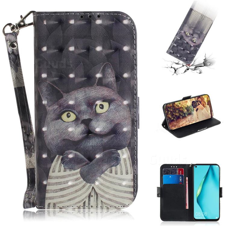 Cat Embrace 3D Painted Leather Wallet Phone Case for Huawei nova 7i