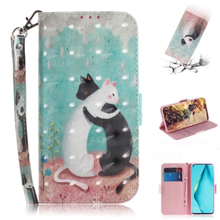 Black and White Cat 3D Painted Leather Wallet Phone Case for Huawei nova 7i