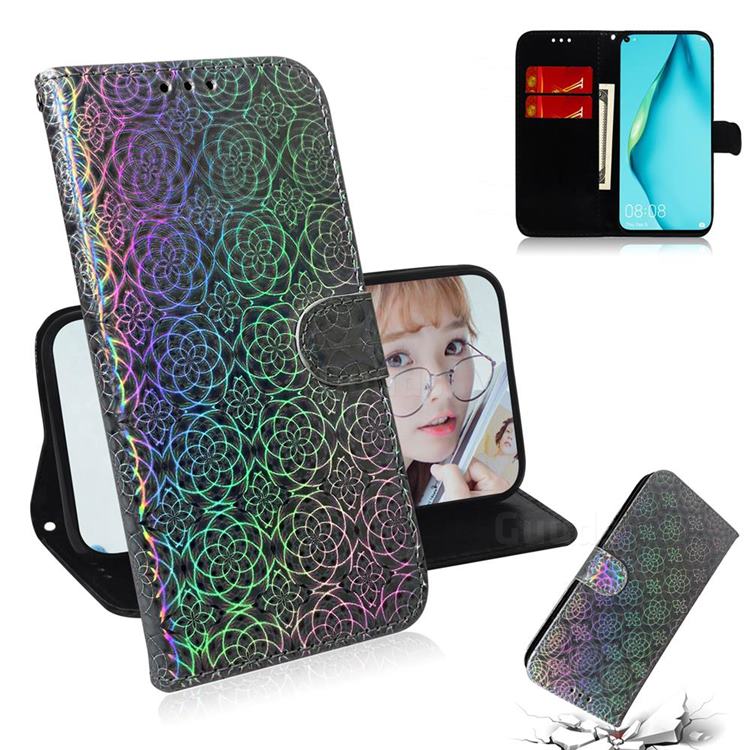 Laser Circle Shining Leather Wallet Phone Case for Huawei nova 7i - Silver