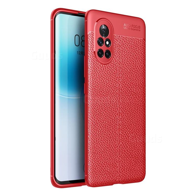 Luxury Auto Focus Litchi Texture Silicone TPU Back Cover for Huawei nova 8 - Red