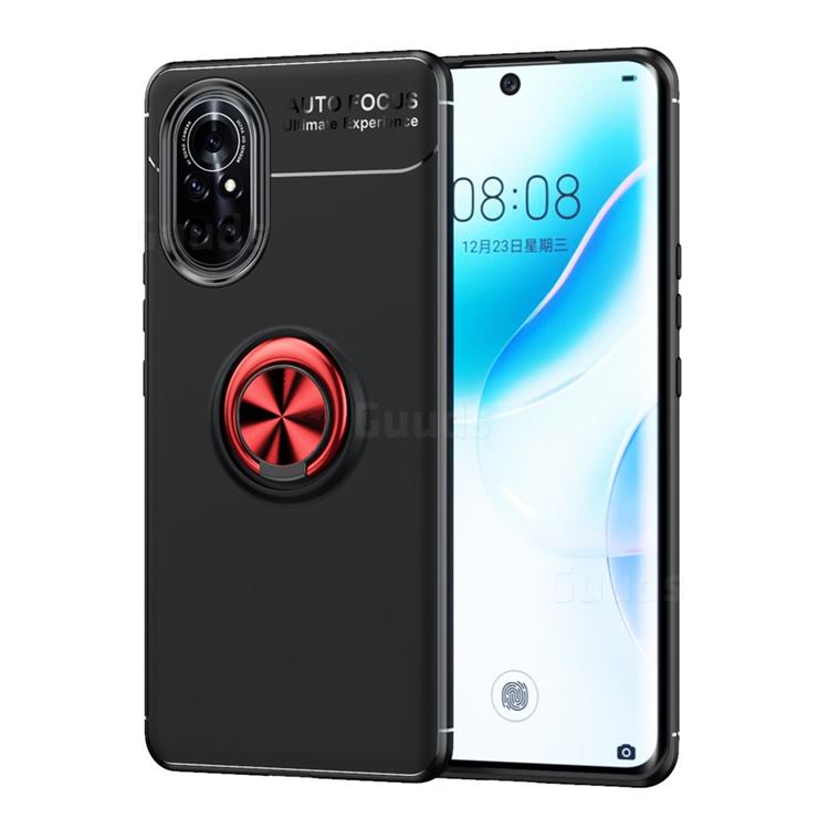 Auto Focus Invisible Ring Holder Soft Phone Case for Huawei nova 8 - Black Red