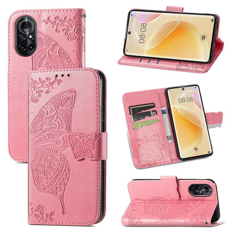 Embossing Mandala Flower Butterfly Leather Wallet Case for Huawei nova 8 - Pink