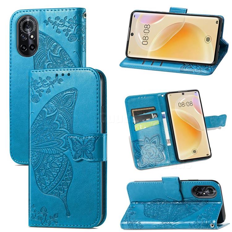 Embossing Mandala Flower Butterfly Leather Wallet Case for Huawei nova 8 - Blue