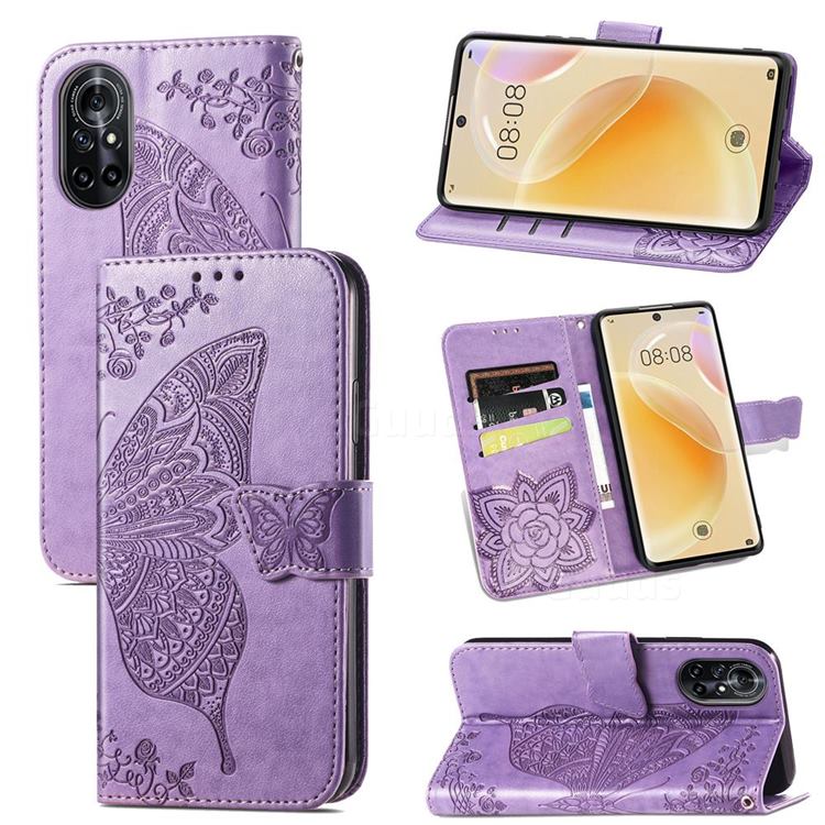 Embossing Mandala Flower Butterfly Leather Wallet Case for Huawei nova 8 - Light Purple