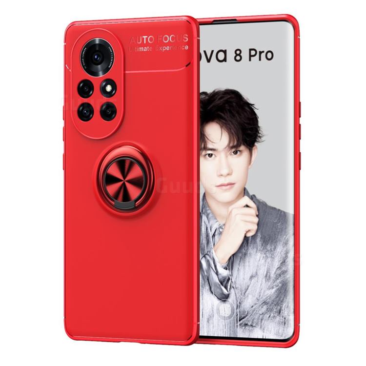Auto Focus Invisible Ring Holder Soft Phone Case for Huawei nova 8 Pro - Red